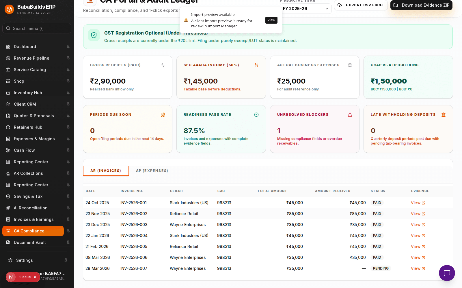 CA Portal primary actions