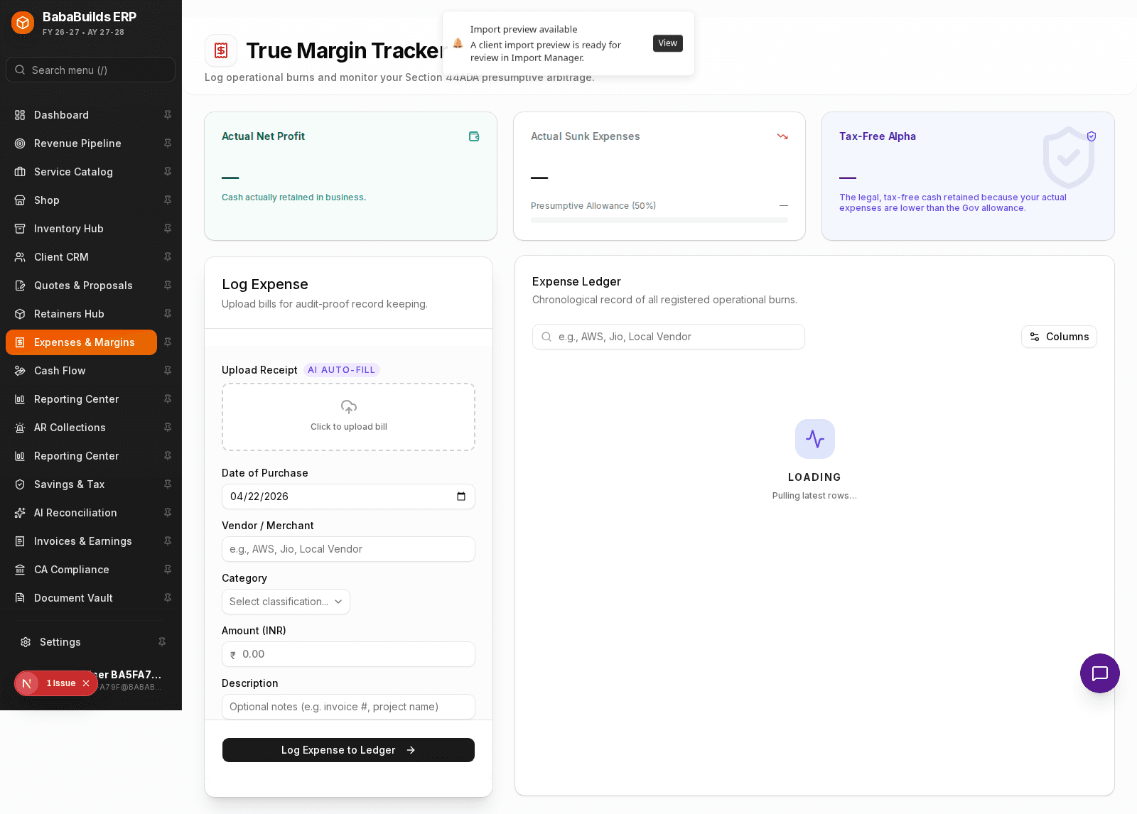 Expenses page overview