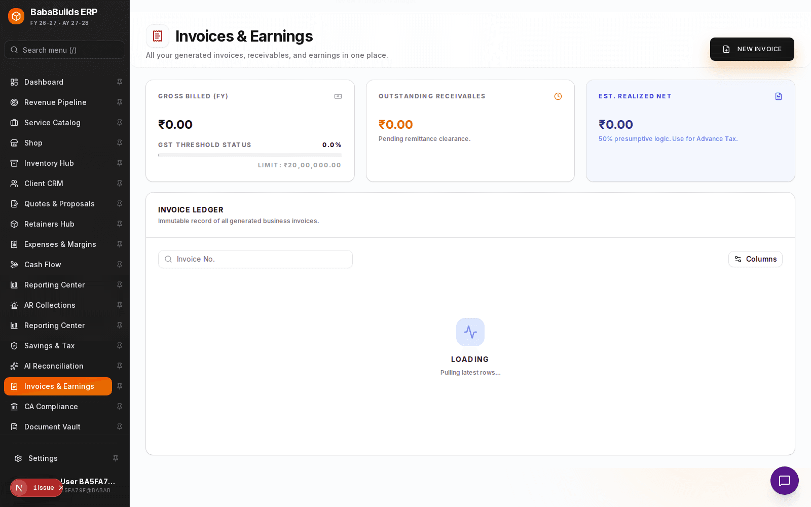 Invoices and Earnings overview