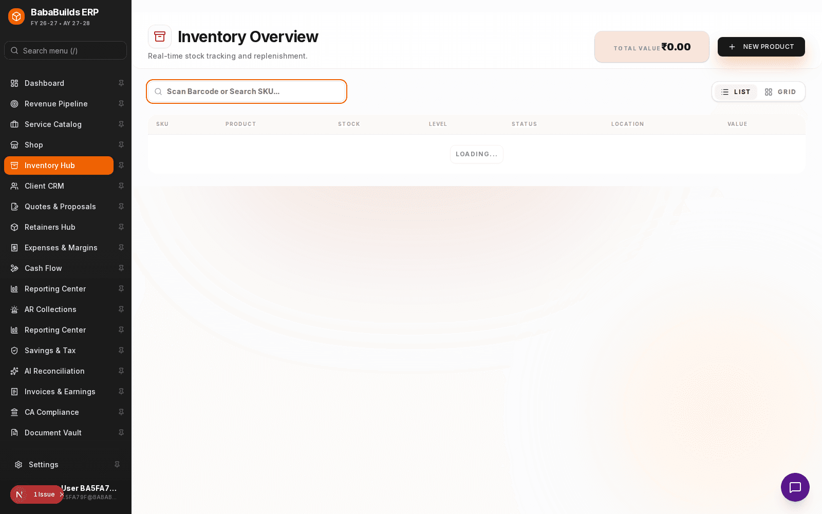 Inventory overview page