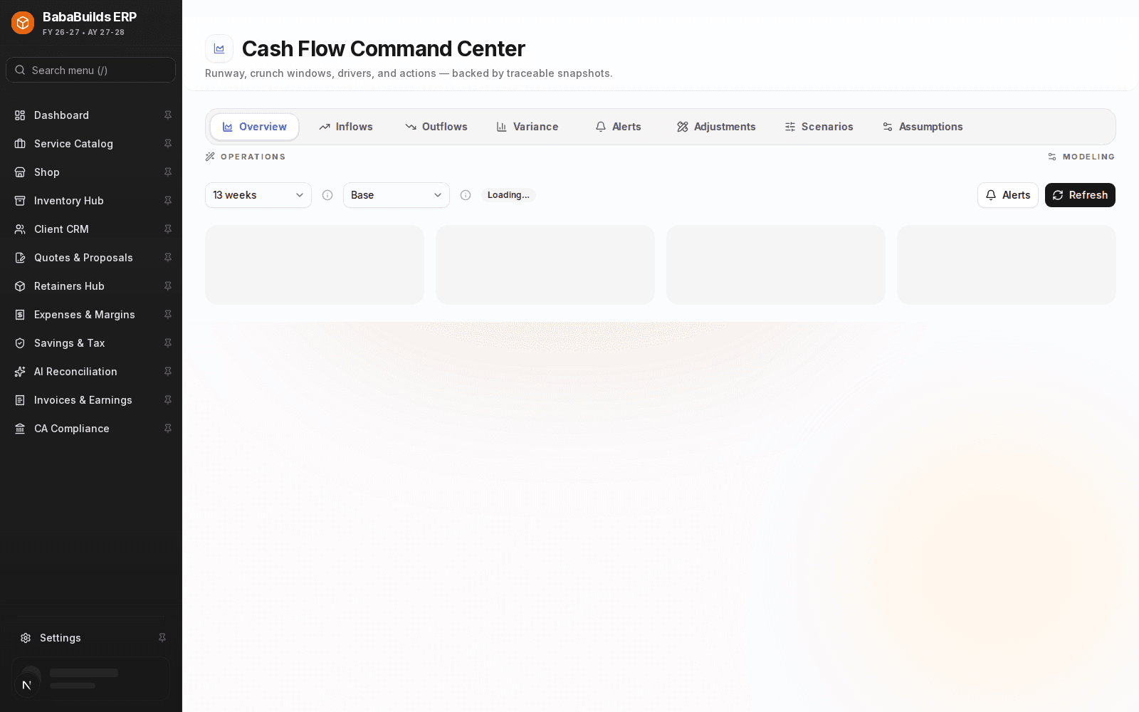 Cash Flow overview page