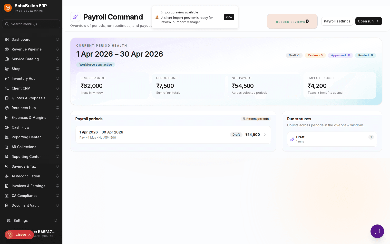 Payroll primary action area