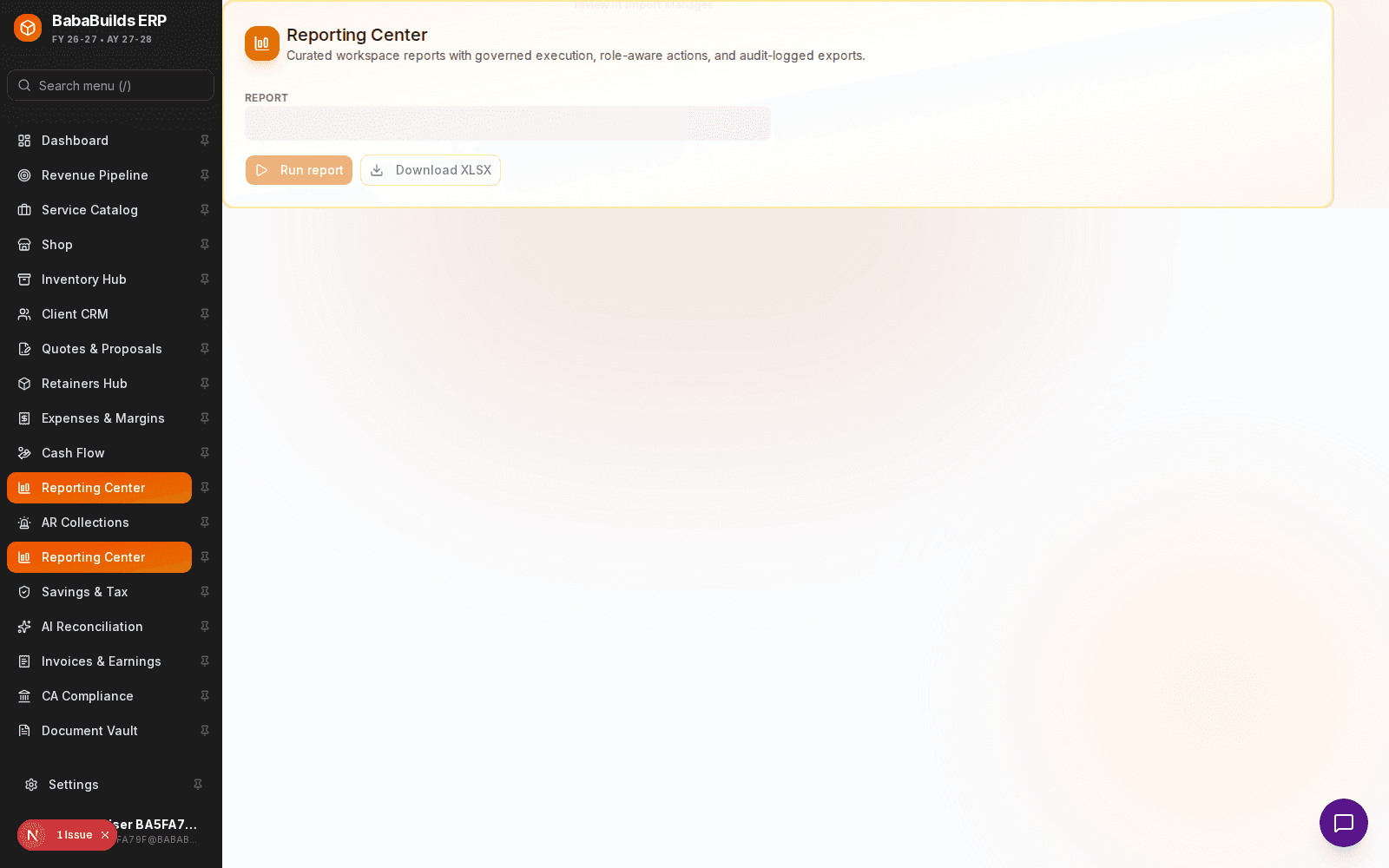 Reporting Center overview page