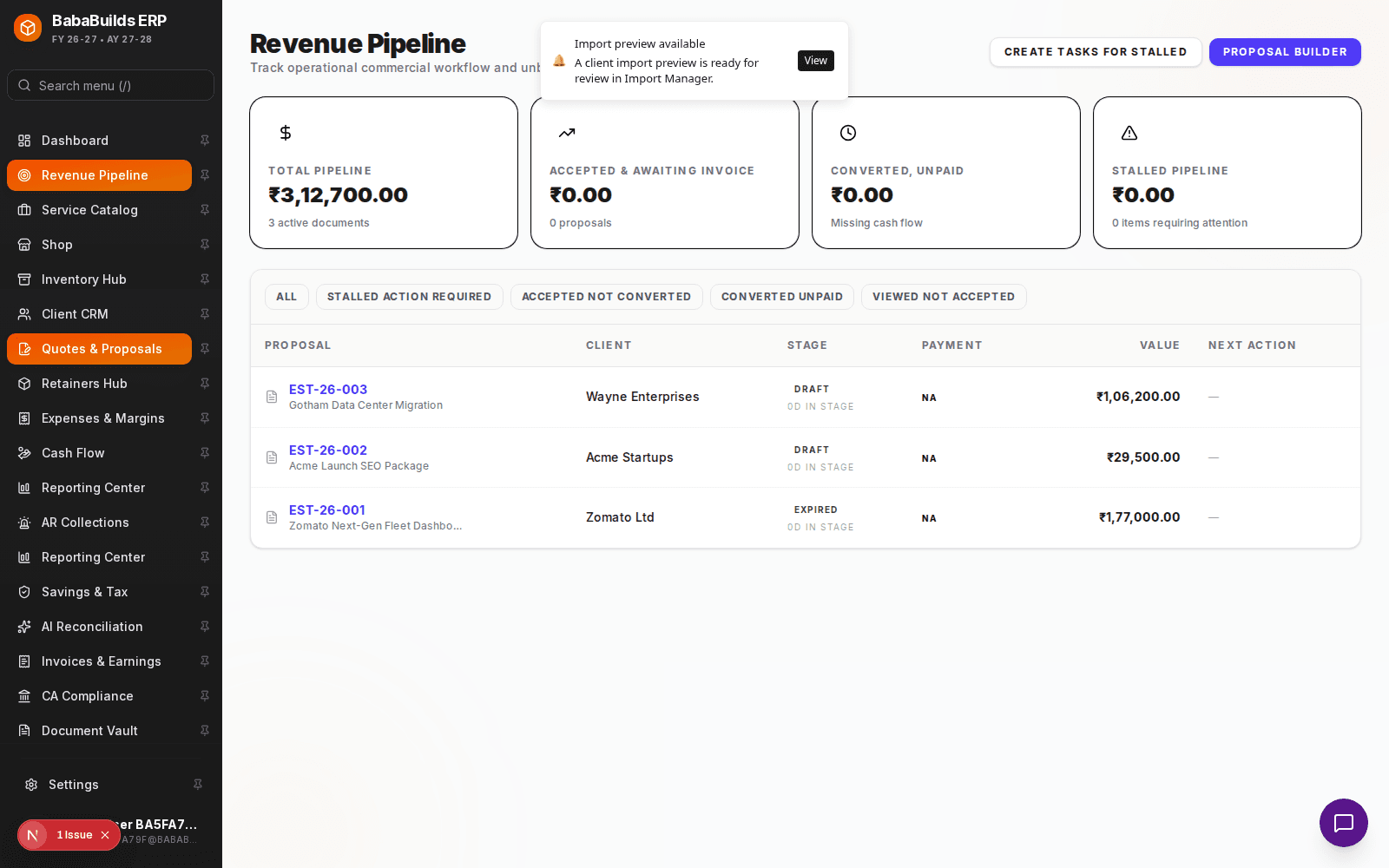 Revenue Pipeline primary action area