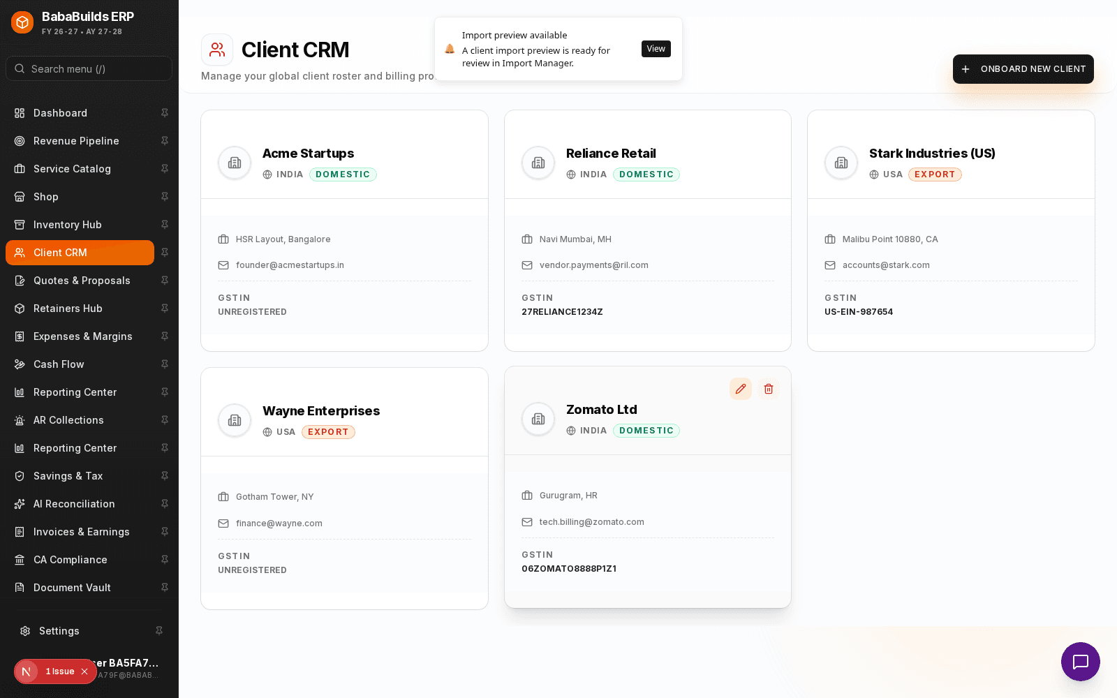 Client CRM add/edit actions
