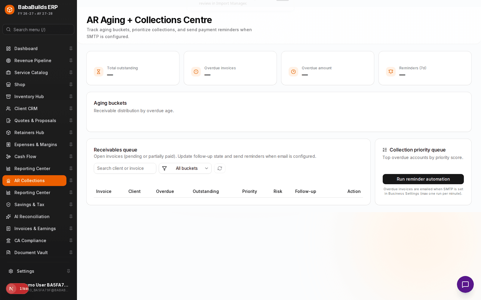 AR Collections overview page